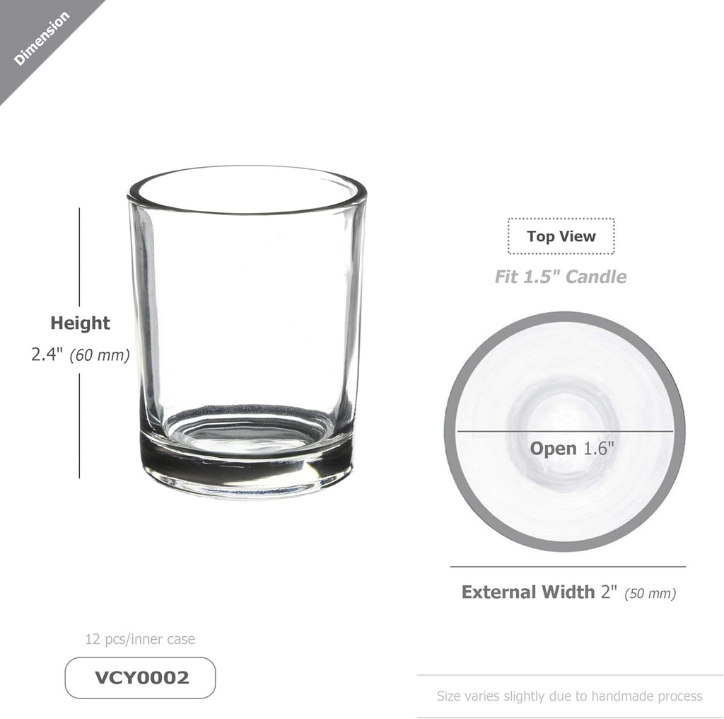 WGVI 24 Pcs Clear Glass Cylinder Tea Light Votive Candle Holder, Width 2", Height 2.4", Small Candleholders, Shot Glass, Tabletop Event Décor
