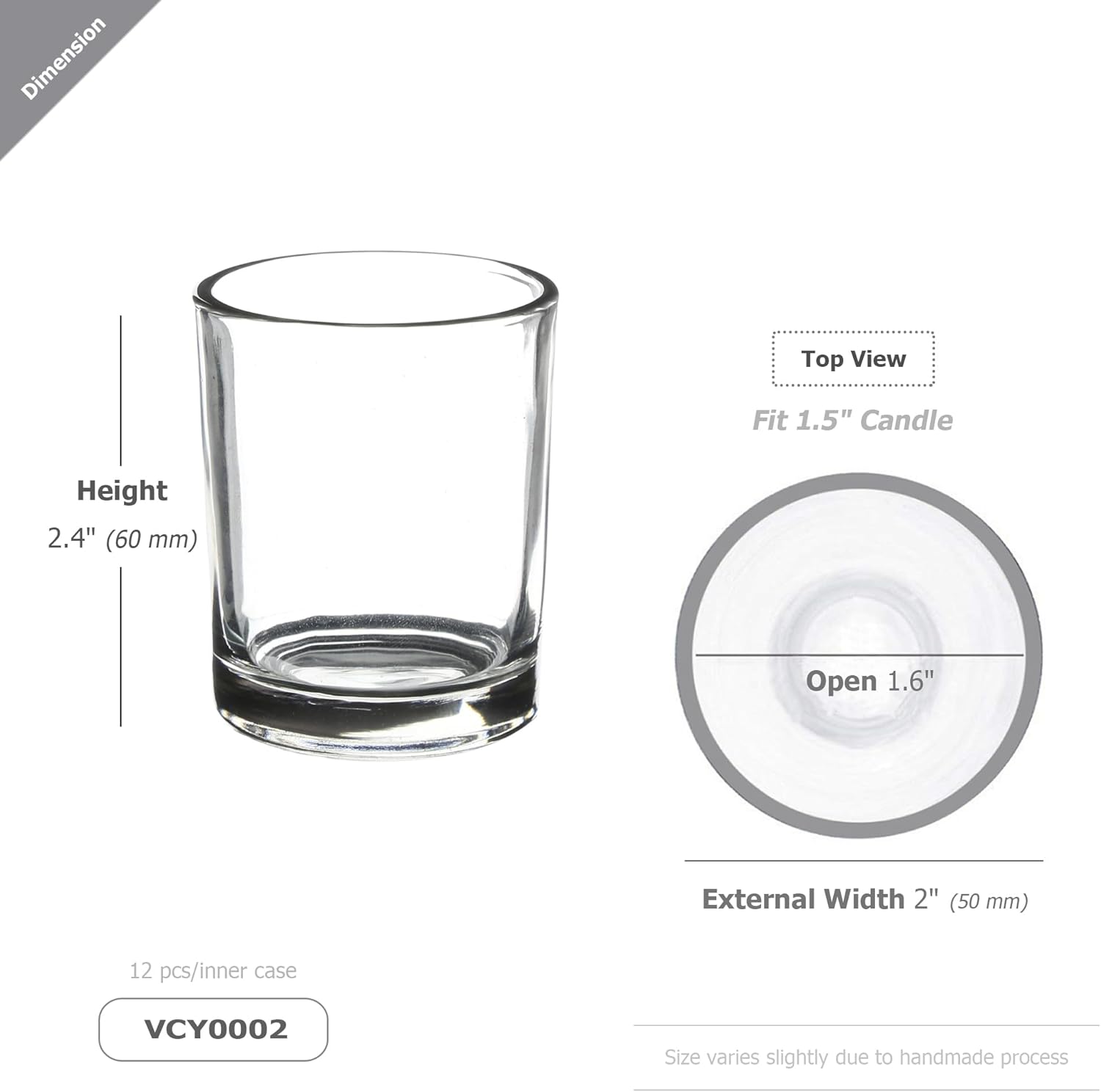 WGVI 6 Pcs Clear Glass Cylinder Tea Light Votive Candle Holder, Width 2", Height 2.4", Small Candleholders, Shot Glass, Tabletop Event Décor