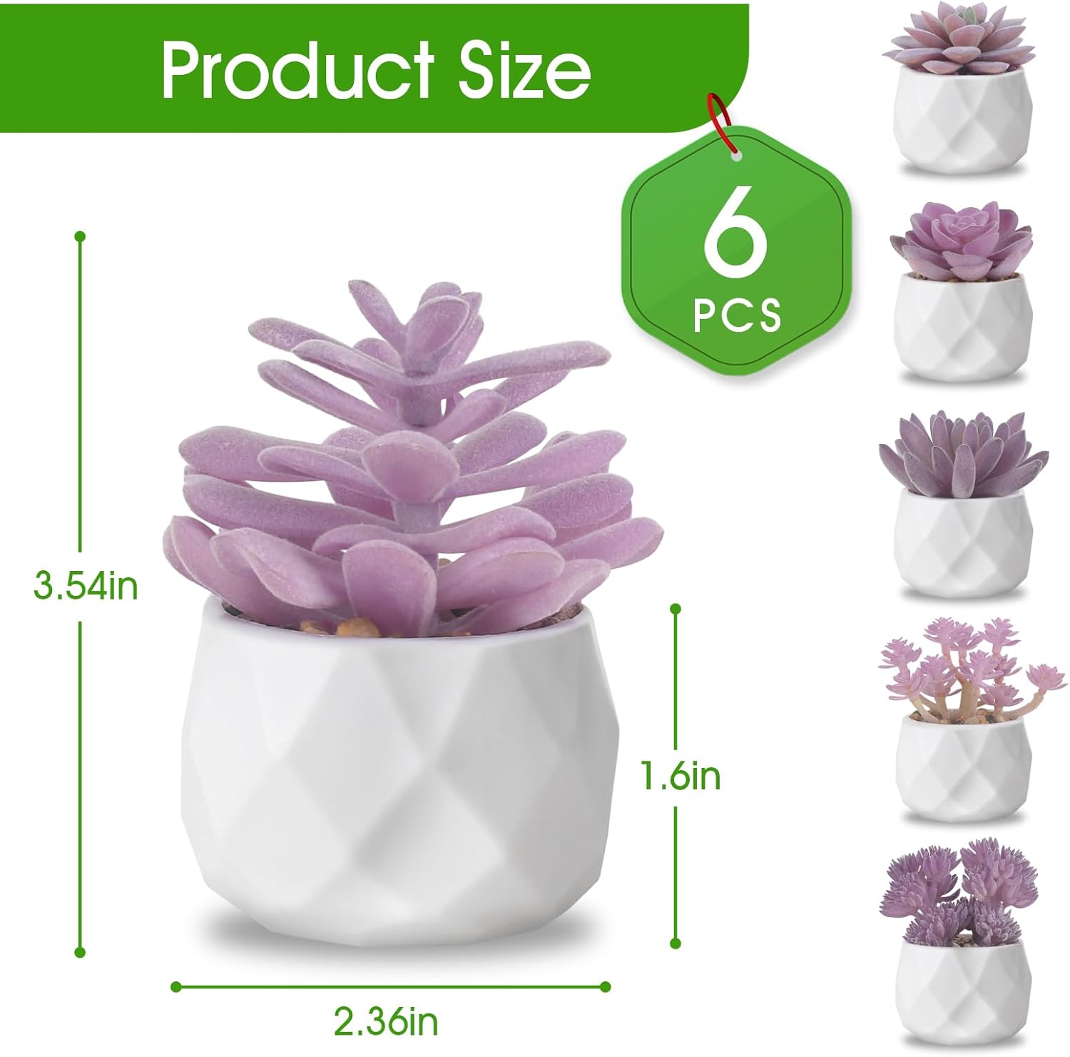 ZINHO Fake Succulent Plant Set 6 PCS Artificial Succulent Plants for Desk Realistic Faux Succulents in Plastic Pots Mini Colorful Succulent Decor for Bedroom Bathroom Office Shelf Decor (Purple)