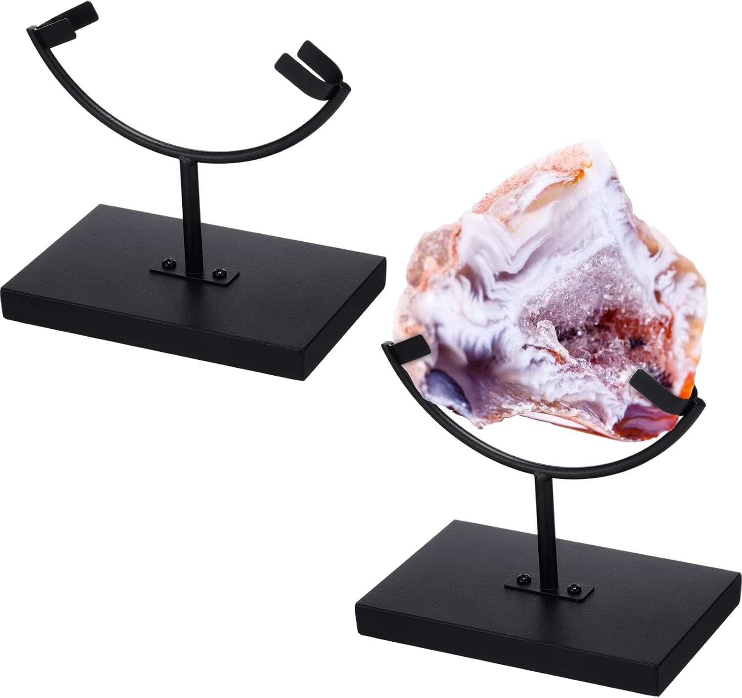 Marsui 2 Pcs Metal Rock Display Stand Crystal Holders Black One Arm Two Prong Display Easel Holder for Slab Slice Fossil Flat Minerals and Crystals (4.72 x 3.54 x 5.51 Inches)
