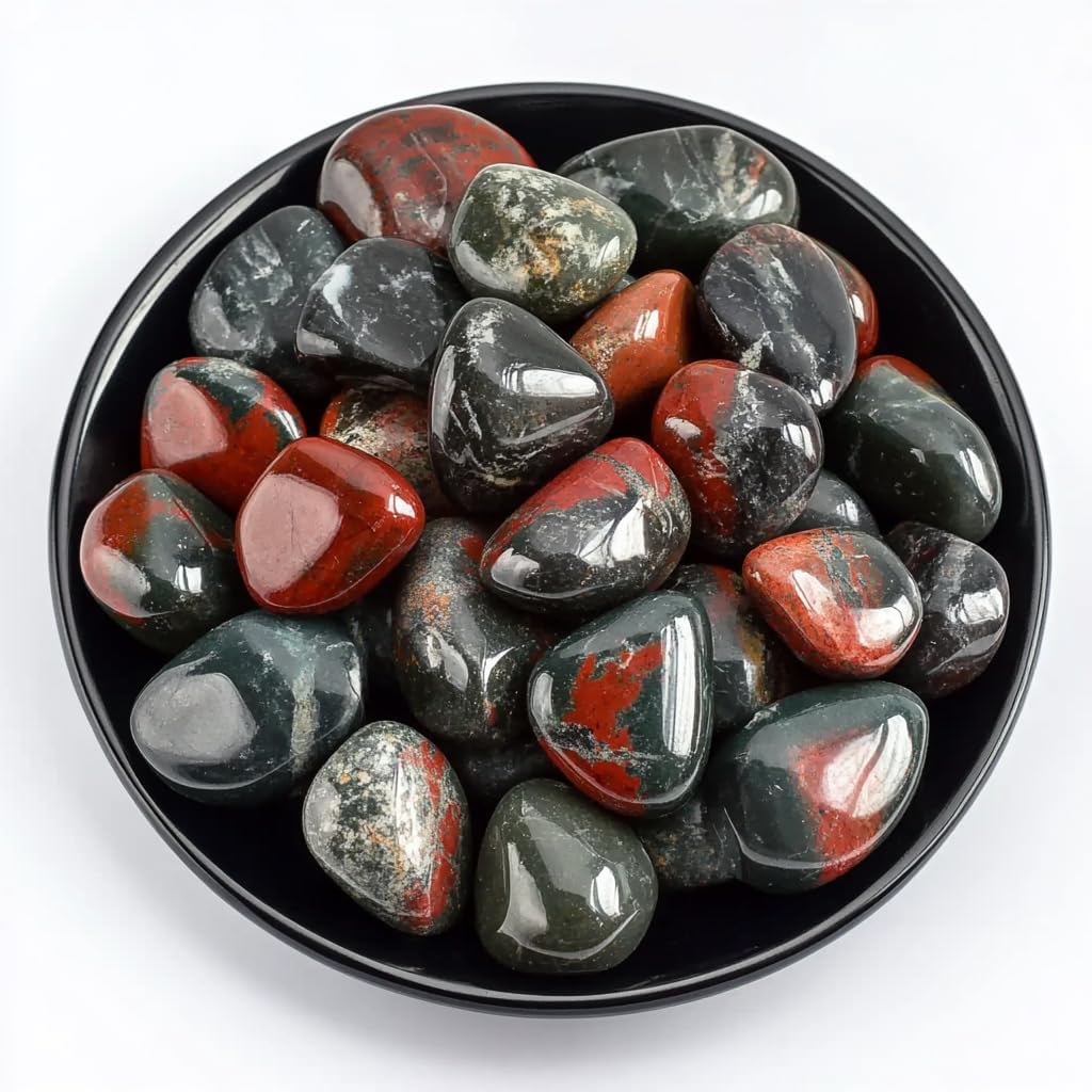 South African Blood Jasper Healing Crystal Stone Set - 24 Pieces, 0.6" Natural & Polished Stones for Healing, Meditation, Reiki, Chakra, Crafting & Decoration