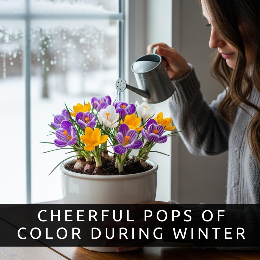 Pre-Chilled Crocus Bulbs for Forcing Indoors – Holiday Gift of Winter Cheer – Easy Flowers in Pots or Planters – Bloom Indoors or Plant Outdoors – Hostess, Teacher or Office Exchange Gift (20 Bulbs)