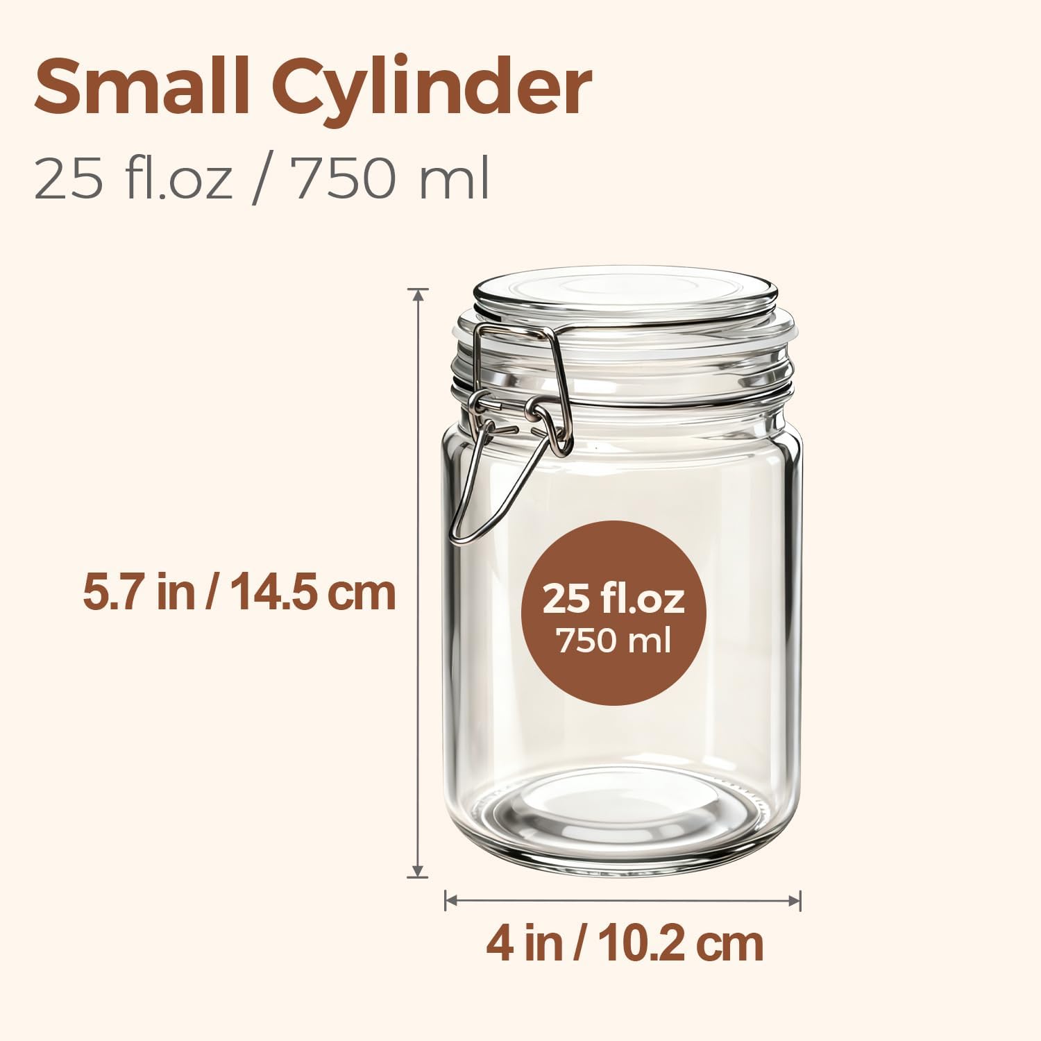ComSaf Airtight Glass Canister with Lid Set of 6, 25oz Food Storage Jar, Mason Jars, Storage Container with Seal Wire Clamp Fastening for Kitchen Fermenting Preserving Canning Pasta Flour Cereal