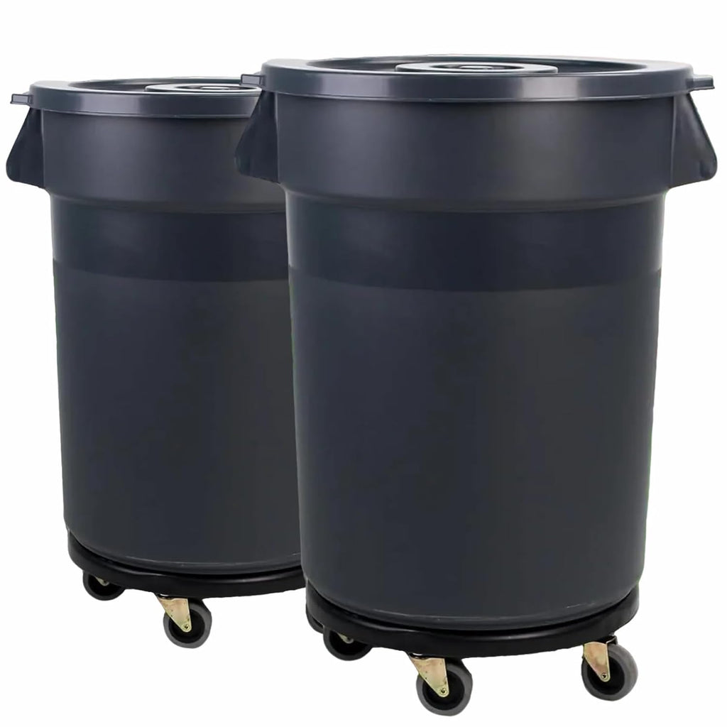 32 Gallon Outdoor Trash Can with Lid and Wheel, Rolling Trash Can with Removable Wheels, Commercial Trash Cans, Outdoor Garbage Can for Kitchen, Garage, Backyard and Patio（2 Pack）
