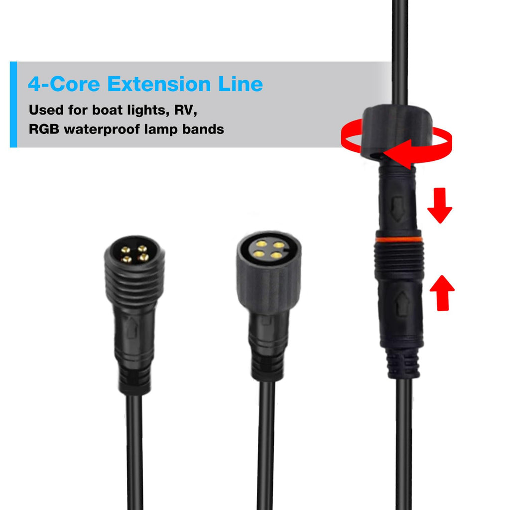 9.8ft Waterproof Boat Light Extension Cable - 22AWG 4-Core Wire for Outdoor RGB Strip Lights, Marine Lighting, RV