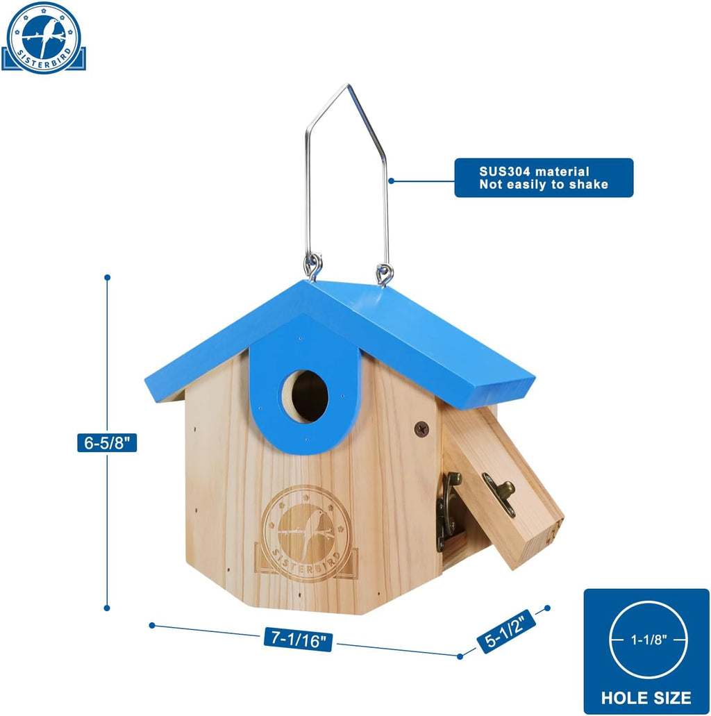 Wren Bird Houses for Outside Cedar Hanging Birdhouses for Outdoors 1-1/8" Entrance Hole Bird Houses for Outside Clearance Wooden Nesting Box Chickadee Predator Guard, Blue