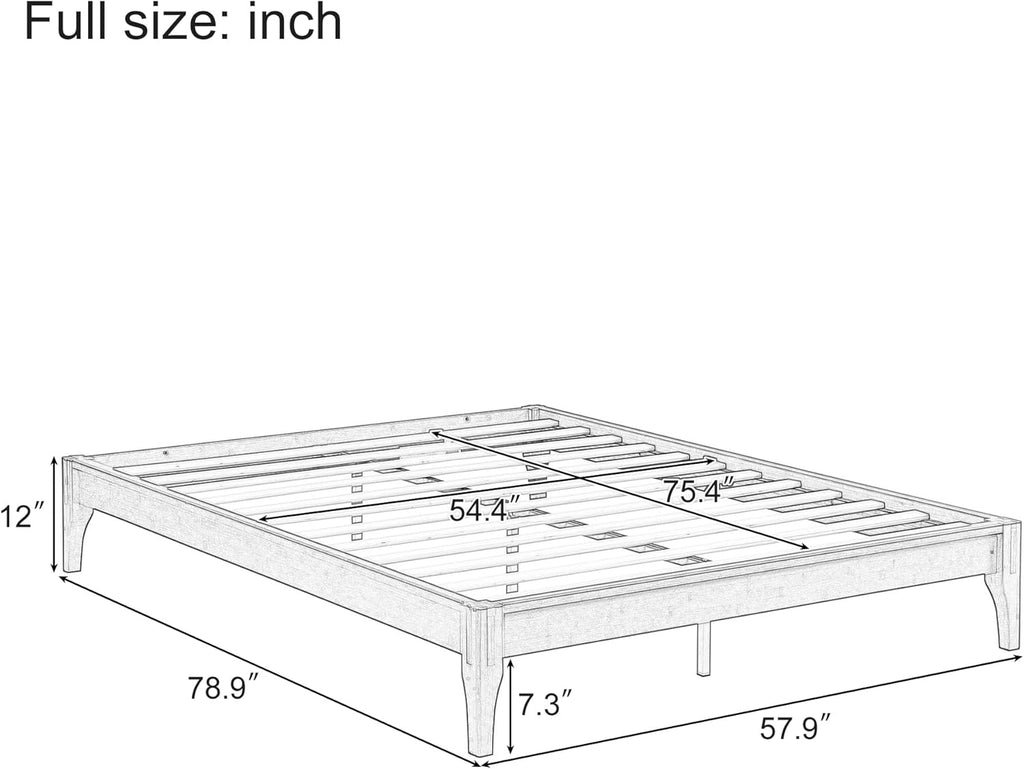 Merax Full Size Bamboo Wood Platform Bed Frame with No Headboard, Under Bed Storage, Wood Slat Support, No Box Spring Needed, Easy Assembly, Natural