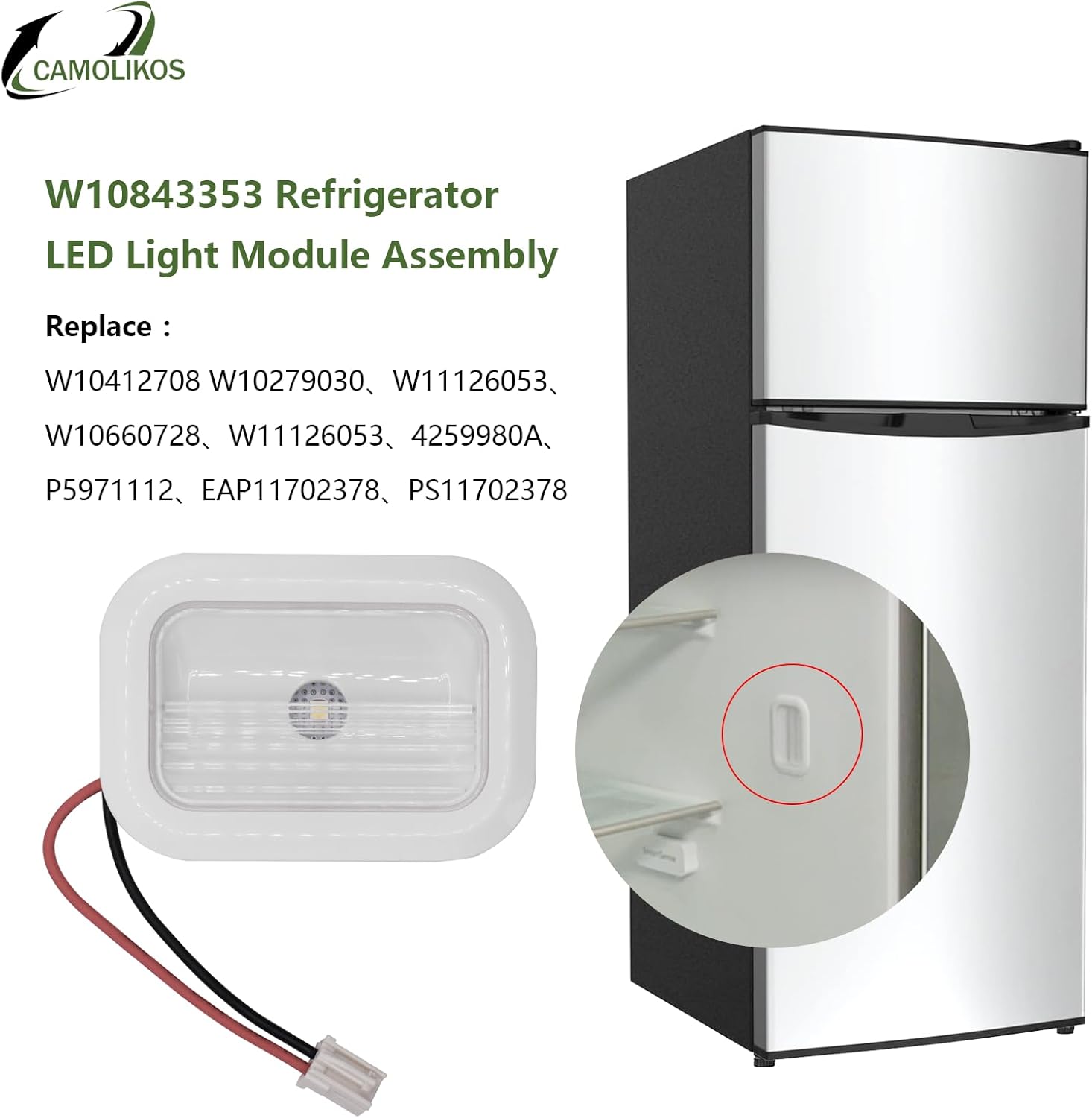 W10843353 W11205083 W10695459 Refrigerator LED Light Module Assembly for Whirlpool W10279030 W10660728 W11126053 Refrigerator Light Replacement White (1Pack)