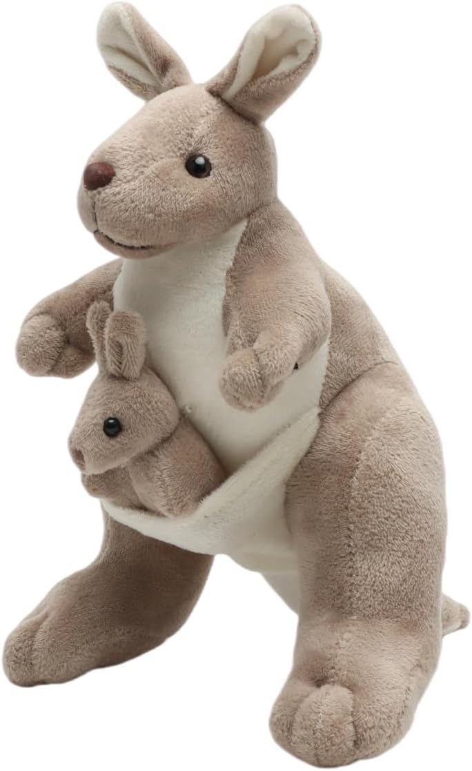 9.84" Kangaroo Plush Toy with Baby Joey, Cute Stuffed Animal Doll, Soft Cuddly Kangaroo Mom and Baby, Perfect Birthday for Kids, Friends, Home Decoration