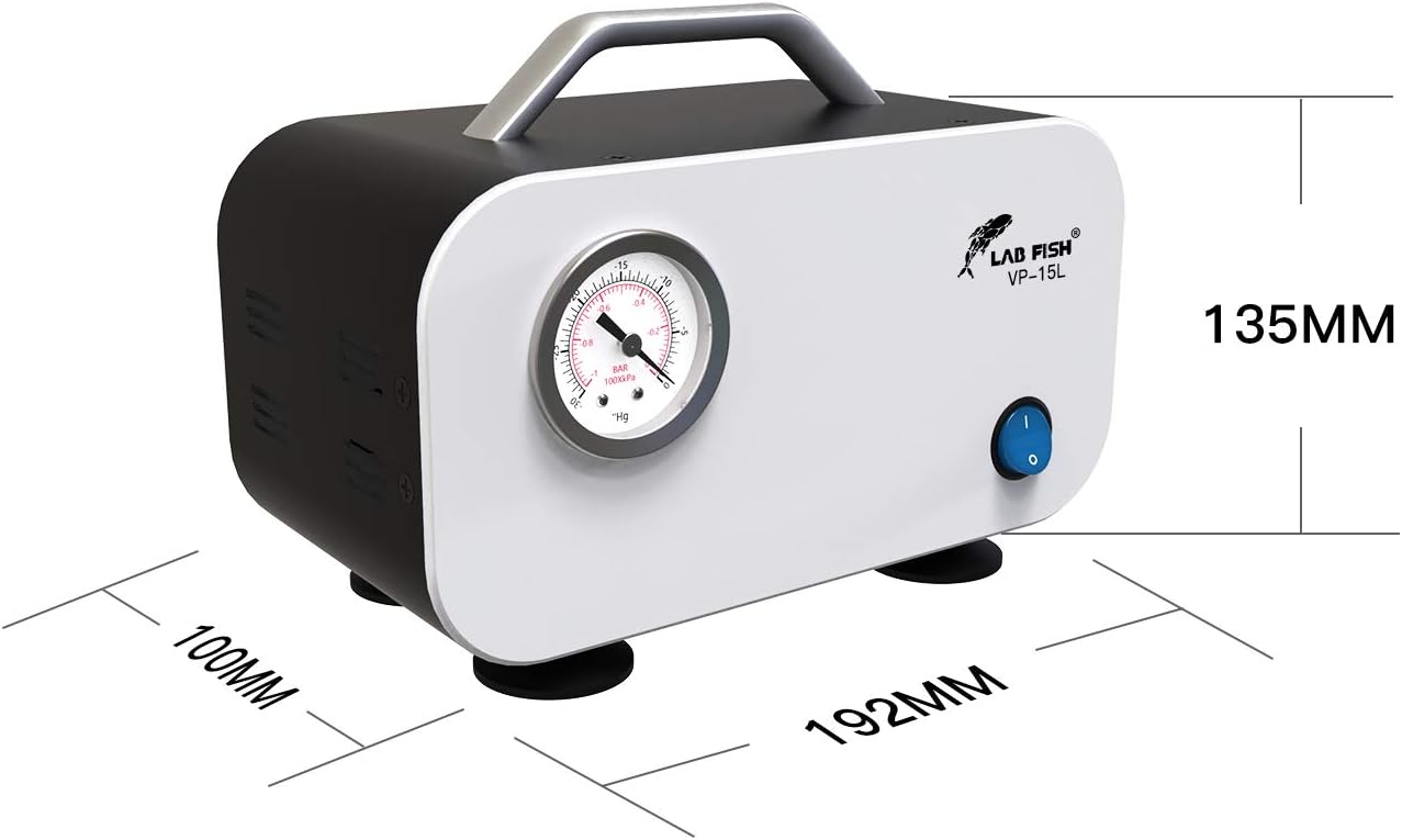 LAB FISH Laboratory Vacuum Pump Portable Oilless Diaphragm Lab Vacuum Filtration 15L/min with Rubber Tube,110V-220V