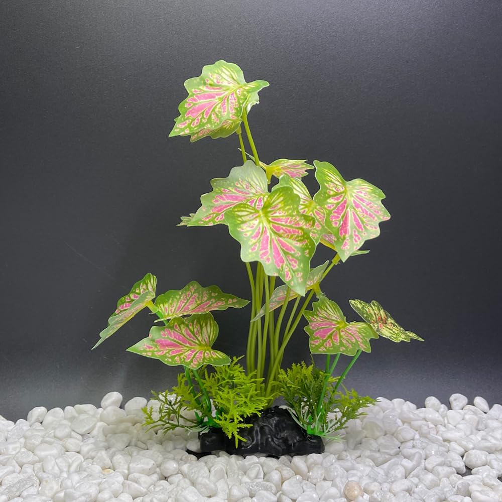 Smoothedo-Pets Aquarium Plant Fish Tank Decoration Small Plastic Artificial Plant Goldfish Fish Hide (Rainforest Leafs-Pink-Large-Set) (Rainforest Leafs-Pink-Large-Set)
