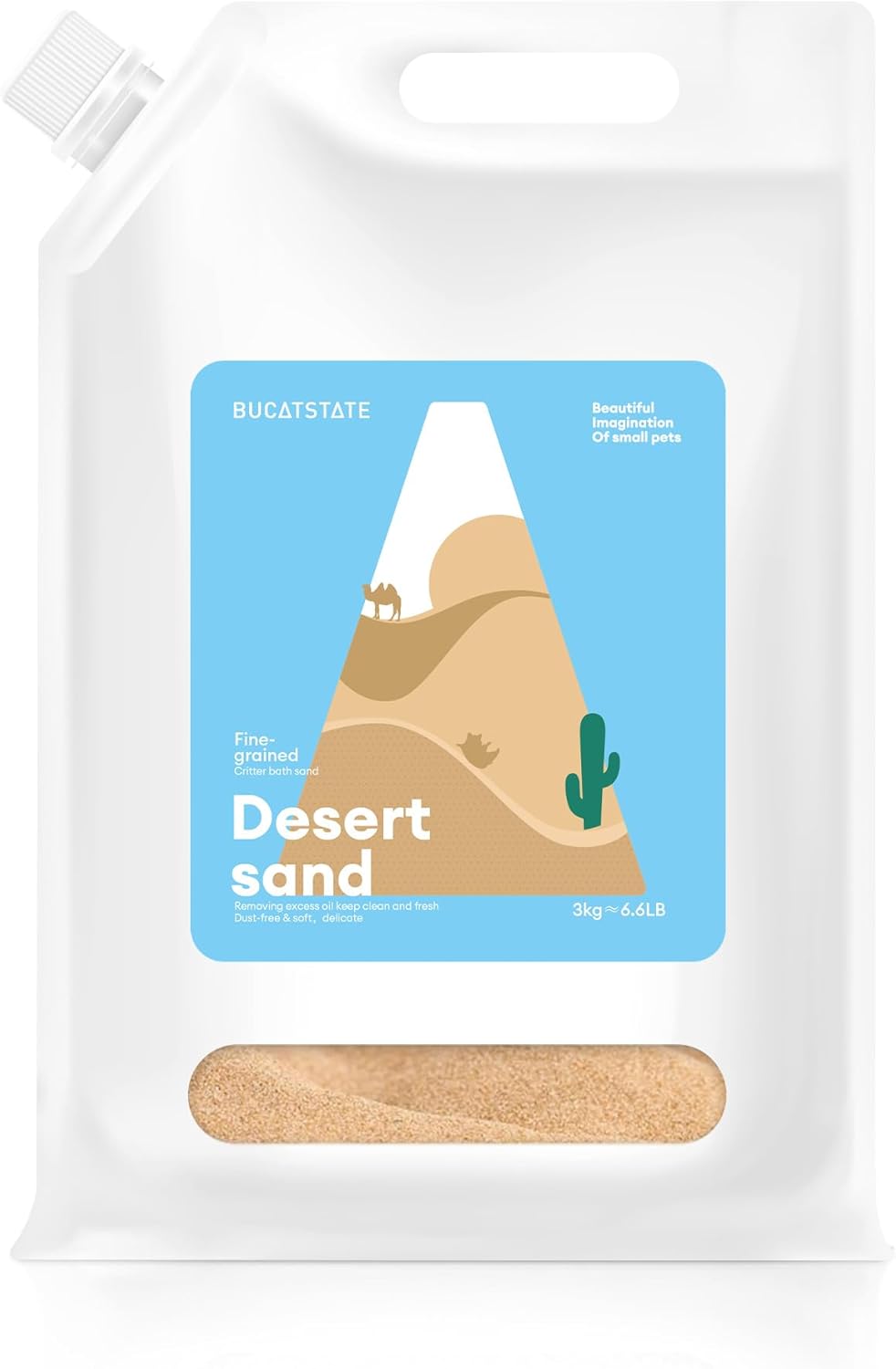BUCATSTATE Hamster Bath Sand with Pour Spout, 6.6LB Desert Bath Sand | No-Dust Potty Litter Calcium-Free Sand for Hamster Chinchillas Gerbil Mice Degu or Other Small Pets (Fine Sand)