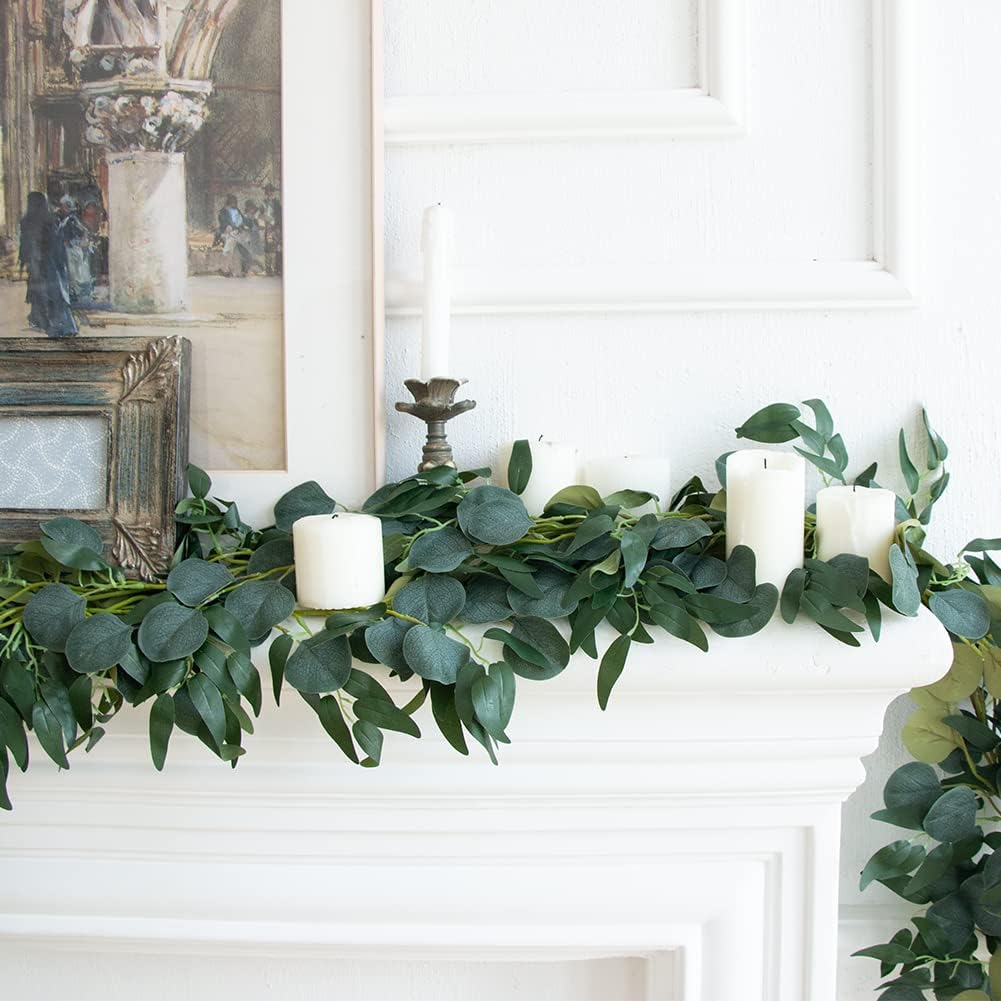 3Pcs Fake Eucalyptus Vines, 6.5FT Silk Ivy Garland, Odorless Lush Green Leaves Artificial Hanging Plants, Boho Forest Greenery Decor for Home, Classroom, Wall,Party, Wedding Decoration