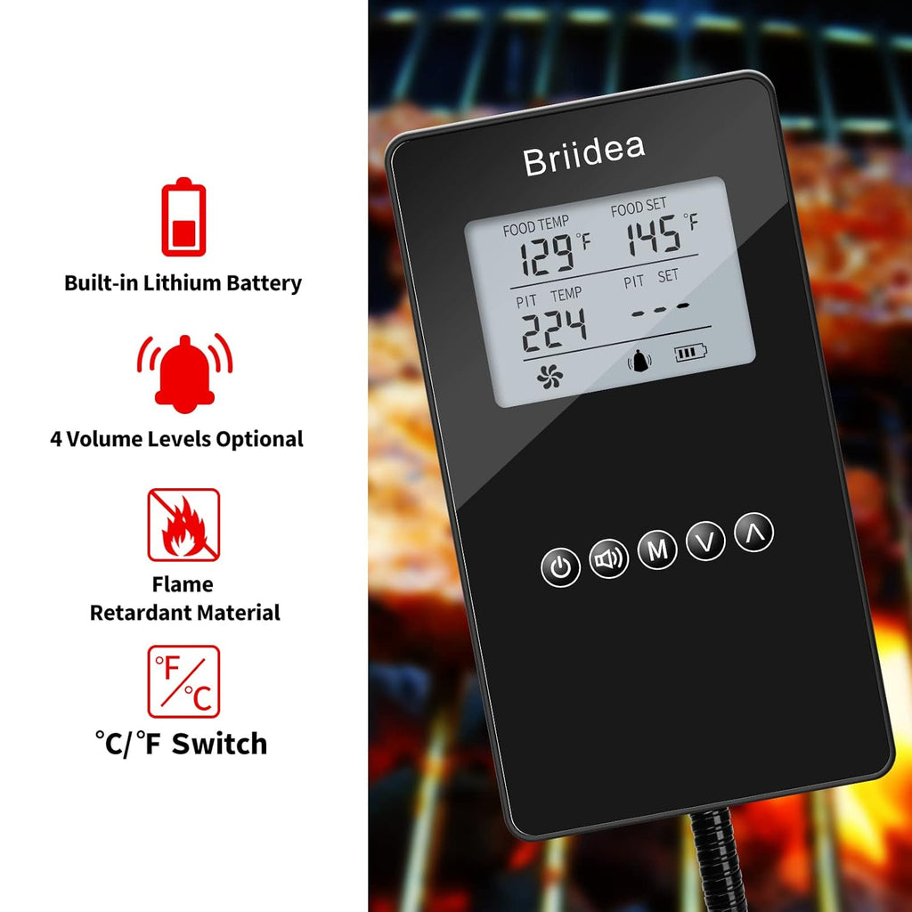 BBQ Temperature Controller, Briidea Automatic Smoker Fan Controller with Dual Probe, Compatible with Big Green Egg, Kamado Joe, Primo, Ceramic Grills, Cypress Grill, Delivers Reliable Heat Control