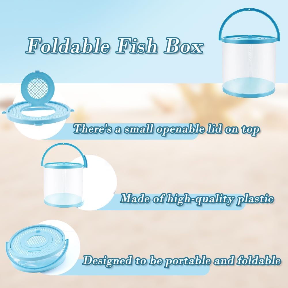 Foldable Small Aquarium Portable Fish Tank Transport Container for Catching and Release Critters, Beach, Pool and Lake (Blue)