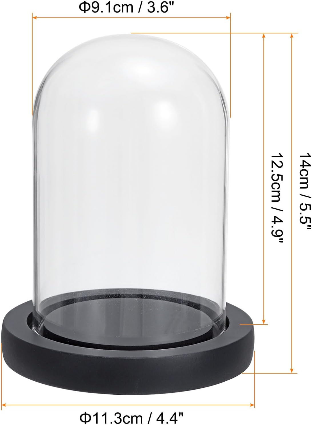 PATIKIL 4.9"x3.6" Clear Cloche Glass Dome, Glass Bell Jar Display Case Tabletop Centerpiece with Black Wooden Base for Christmas Home Decor