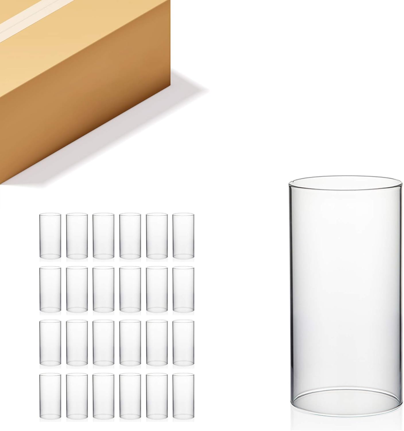 WGVI Hurricane Candle Holder Sleeve, Wide 4", Height 8", Clear Glass Cylinder Candleholder, Chimney Tube, Open Ended Candle Shade, 24 Pieces Bulk