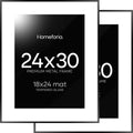 Homeforia 24x30 Poster Frame Black, High End Metal 24 x 30 Picture Frames with Mat 18 by 24 inches Photo, 24x30 Black Frame Matted to 18x24 Print, 30x24 Large Frame, Tempered Glass, Wall Kit, Set of 2