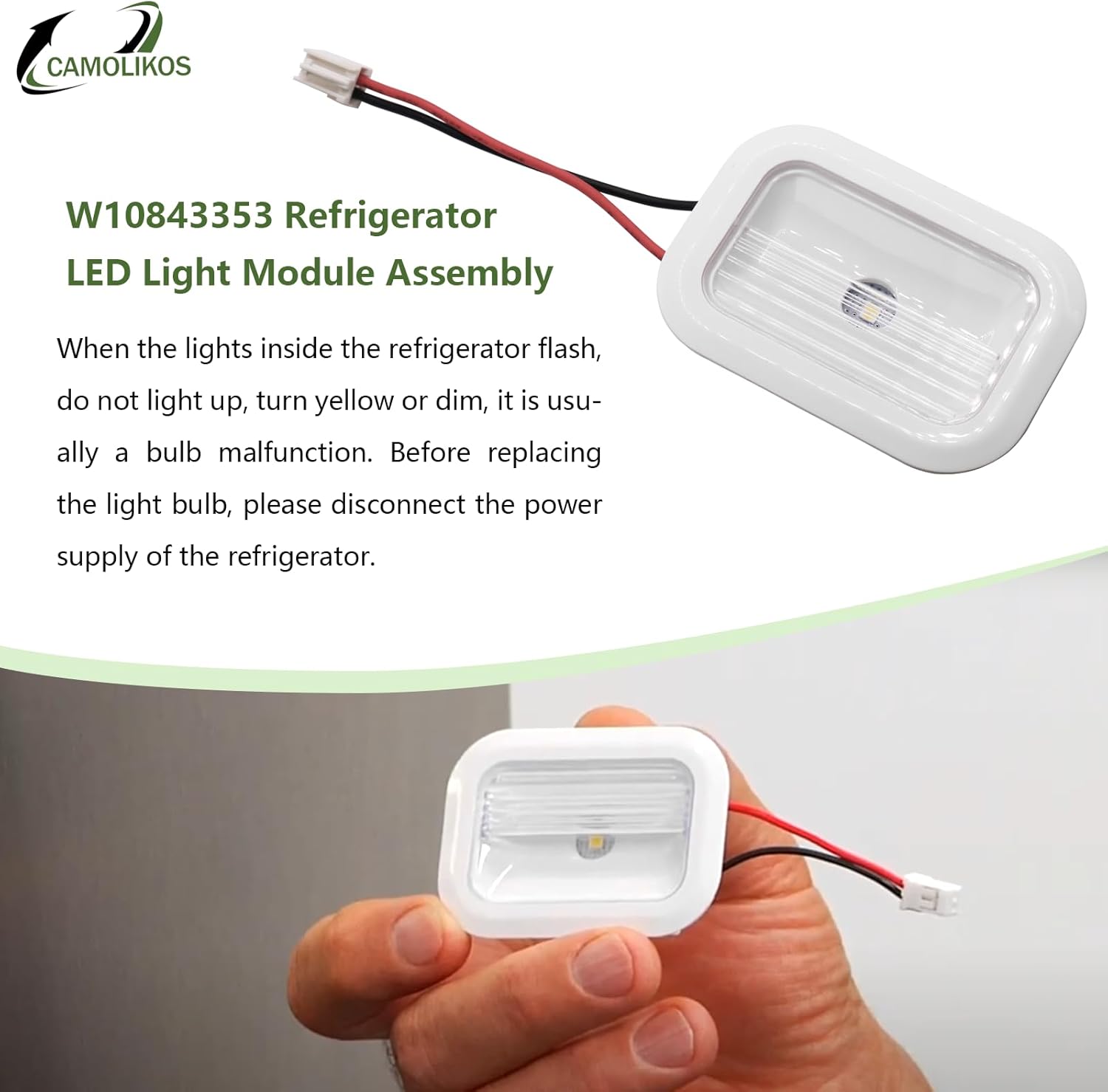 W10843353 W11205083 W10695459 Refrigerator LED Light Module Assembly for Whirlpool W10279030 W10660728 W11126053 Refrigerator Light Replacement White (1Pack)