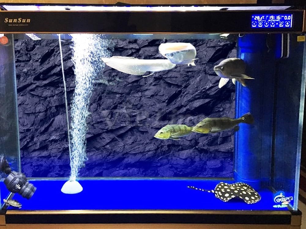 VIP. LINE 3D Effect Black Stone Texture Aquarium Background Poster Fish Tank Backdrop Decorations PVC Background (60" x 24"/ 152 x 61cm)
