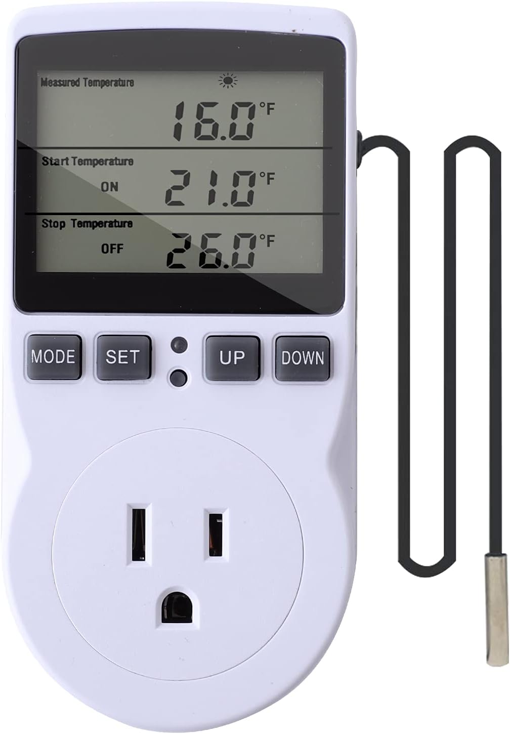 Thermostat Outlet Plug in Temperature Controller Heating Cooling Mode Timer for Fan Heater Greenhouse Home Brew Reptiles Incubate Aquatium