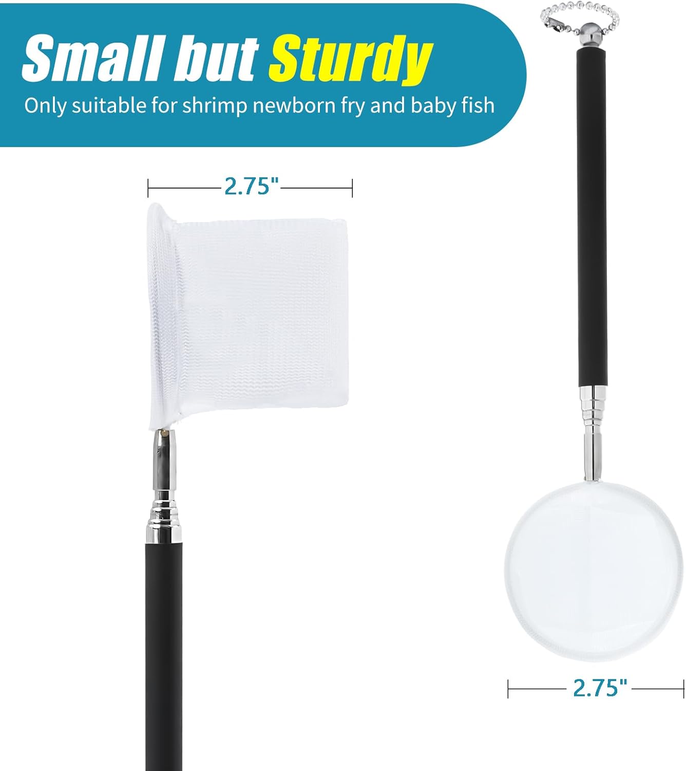 AQUANEAT Small Fish Tank Shrimp Net, Aquarium Debris Cleaning Tools, with Extendable Handle