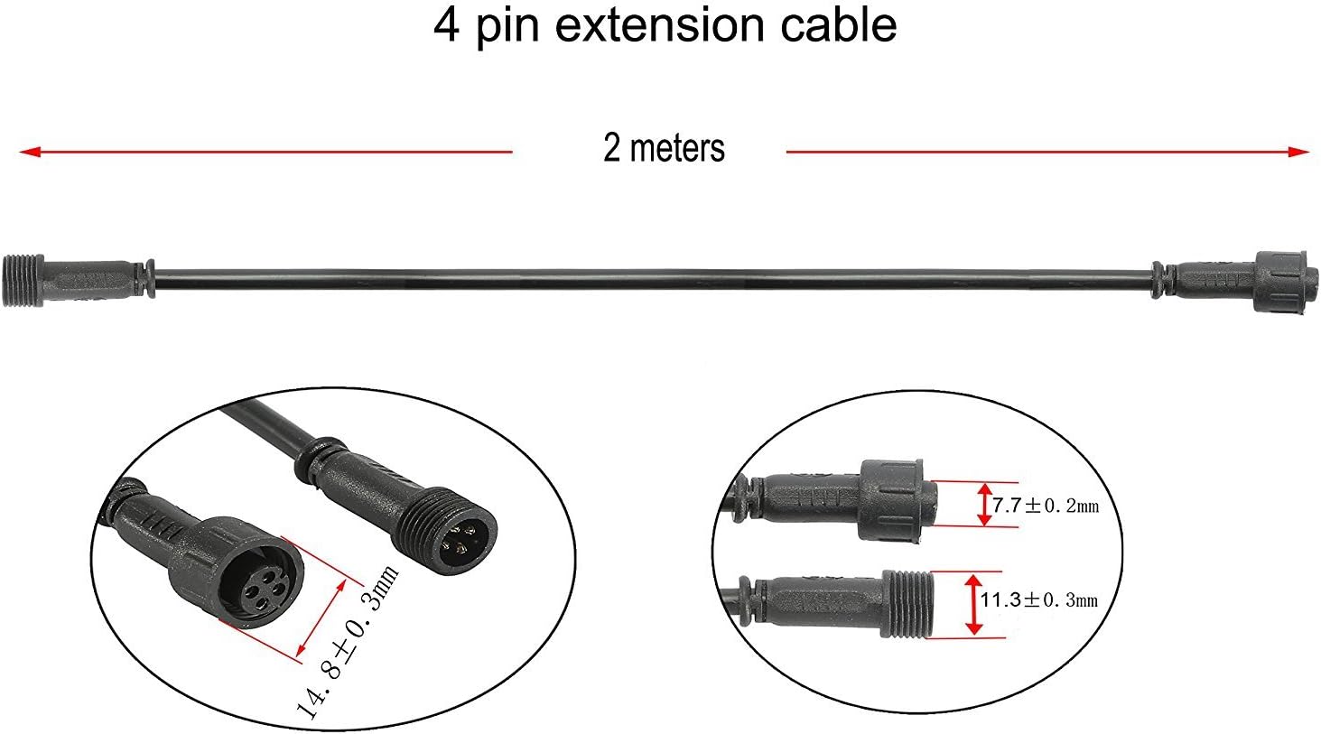 Sumaote 6.56ft 2m 4Pin Extension Cable Wire with Male and Female Connectors at Both Ends for RGB Multi-Color LED Deck Light, Pack of 5