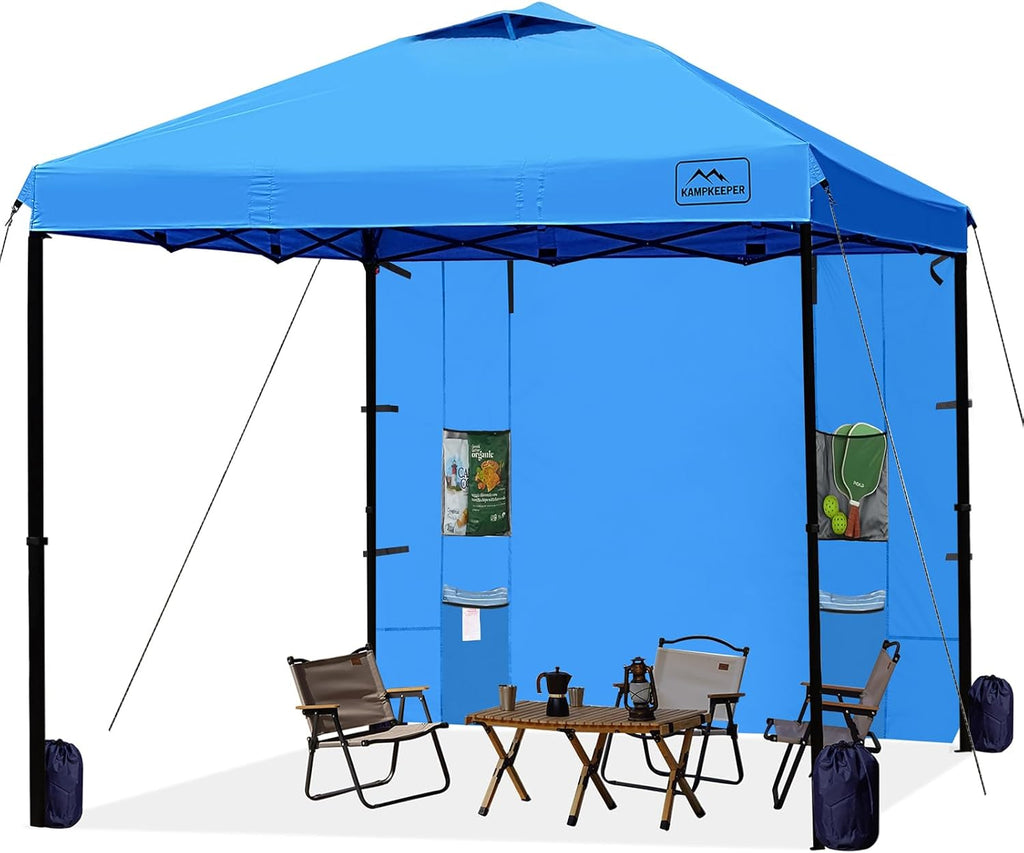 KAMPKEEPER 10x10 Easy Pop Up Canopy Tent with Sidewalls, Instant Outdoor Shade Shelter with Removable 10FT Sun Walls, Quick Setup Waterproof and UV-Resistant for Patio (Light Blue, 1 sidewall)
