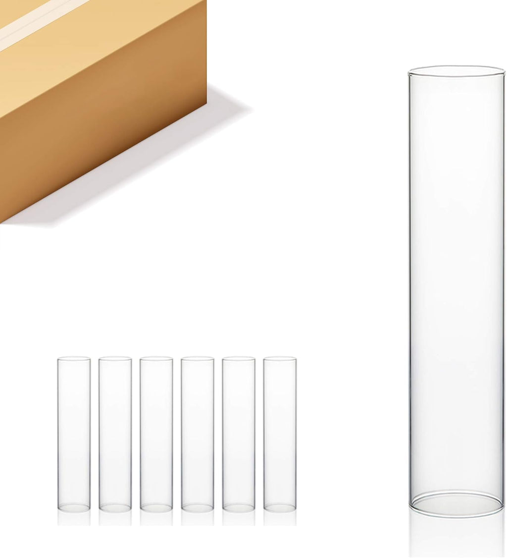 WGVI Hurricane Candle Holder Sleeve, Wide 3", Height 14", Clear Glass Cylinder Candleholder, Chimney Tube, Open Ended Candle Shade, 6 Pieces Bulk