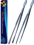 JETKONG 2 Pcs 14-Inch Cooking Tweezer Tongs Extra- Long Stainless Steel Kitchen Tweezers Plating Tongs (Navy Blue)
