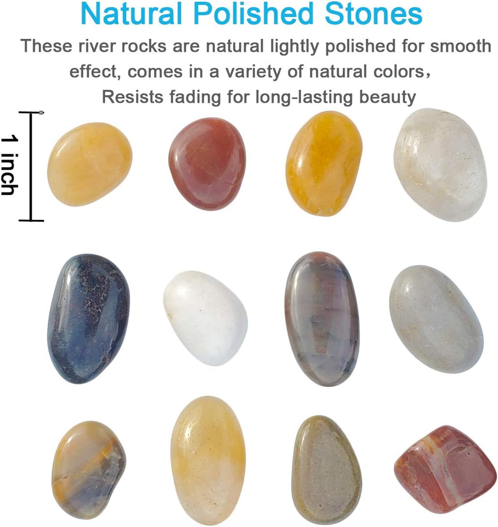 2 LB Aquarium Gravel River Rock - Natural Polished Decorative Gravel, Small Decorative Pebbles, Mixed Color Stones,for Aquariums, Landscaping, Vase Fillers (32-Oz)