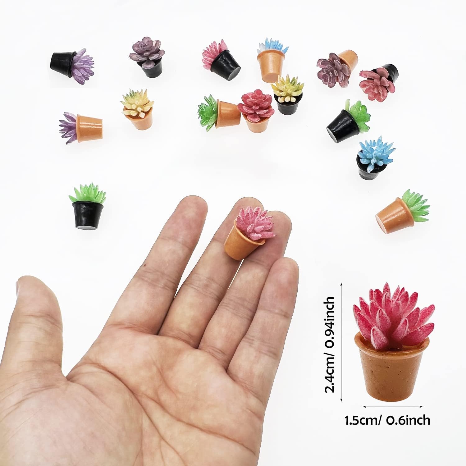 Cayway Dollhouse Plant Miniature 16 PCS Artificial Plant Tiny Bonsai Model Mini Flowerpot Fake Succulent Doll House for Garden Dollhouse Decorations