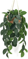 Hanging Plants Artificial Decor, Fake Hanging Plant in Clay Pot Artificial Hanging Plants with Fake Leaves and Hook for Wall Home Room Indoor Outdoor Décor (Dark Green)