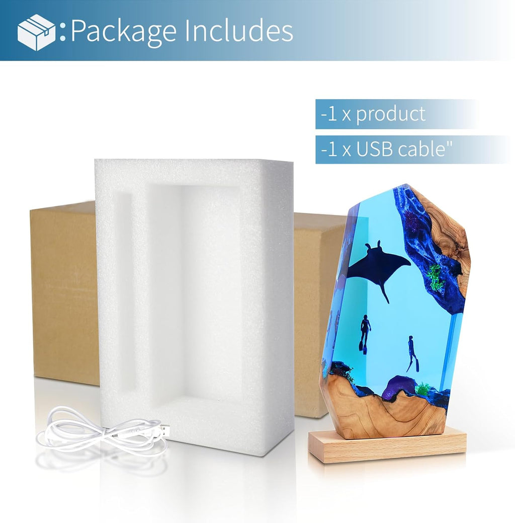 Epoxy Resin Lamp, Ocean Night Light,Artistry Home Decor Bedside Nightlight, Unique Resin Lighting, Nightstand Decorations for Bedroom, Suitable for Holidays(A Devilfish)