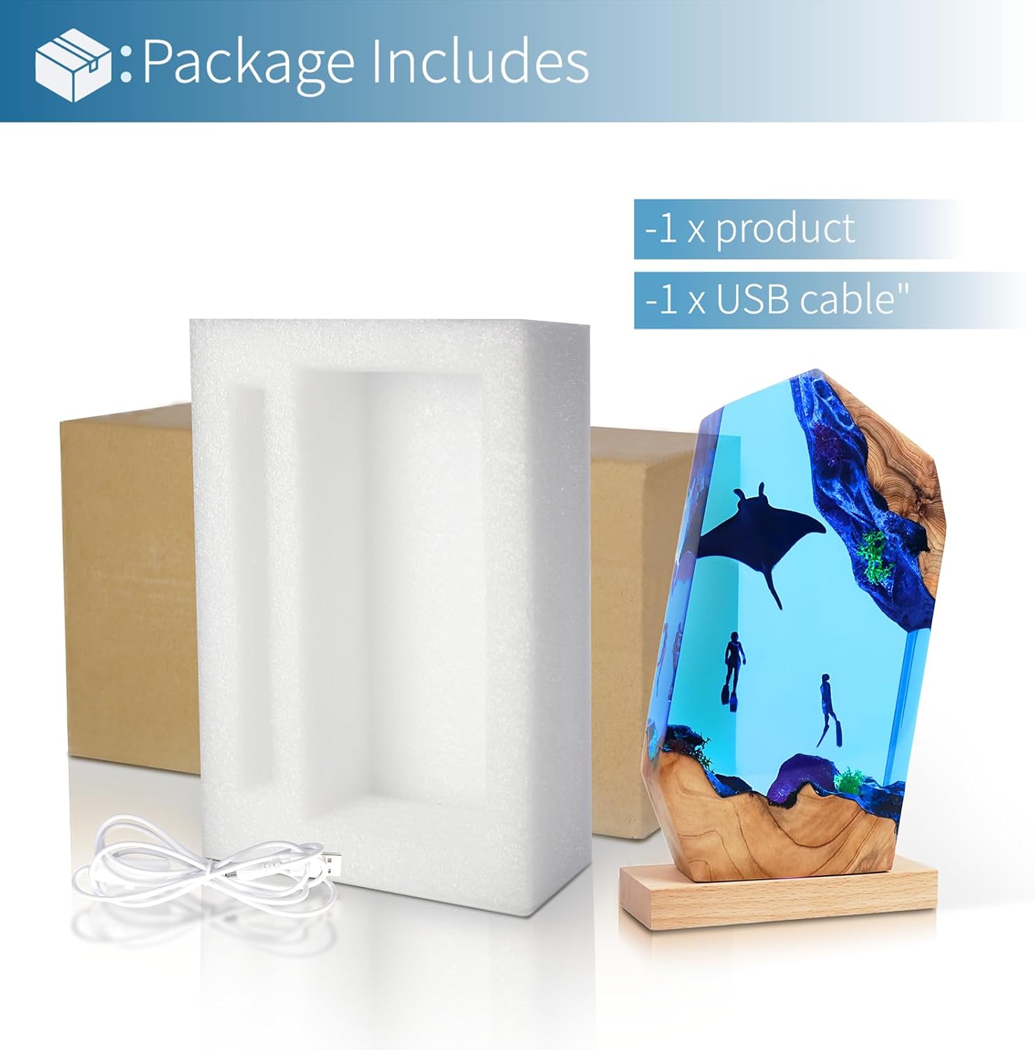 Epoxy Resin Lamp, Ocean Night Light,Artistry Home Decor Bedside Nightlight, Unique Resin Lighting, Nightstand Decorations for Bedroom, Suitable for Holidays(A Devilfish)