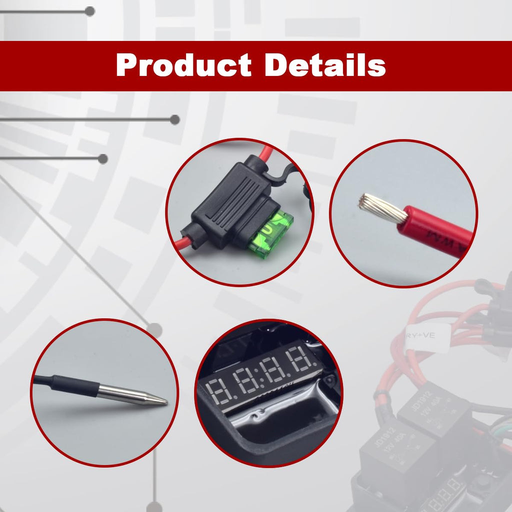 Digital Radiator Fan Controller Switch 12V/24V Kit with Adjustable Temperature Range 104-230°F, LED Display, Dual Fan Relay Replacement 0444