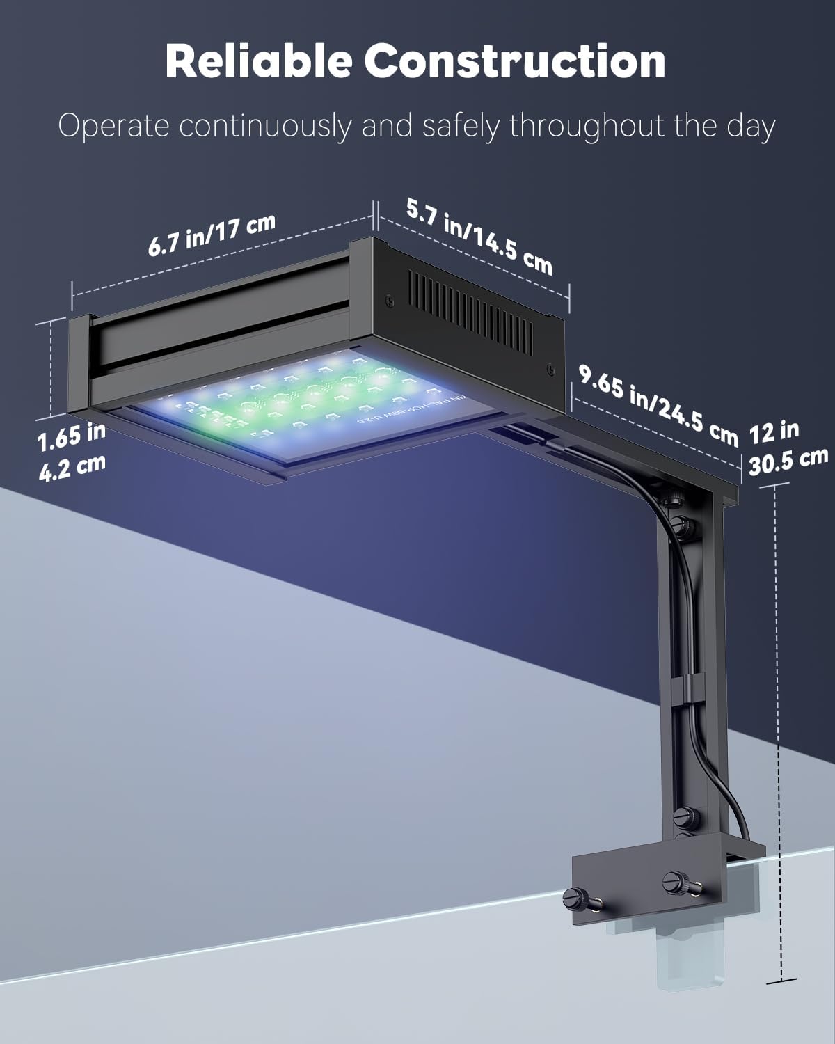 Pawfly 50W Reef Tank LED Light for SPS & LPS Corals, Clip-On Saltwater Aquarium Lamp with Timer, Day Night Modes, Adjustable Brightness, Blue UV Violet RGB Lighting