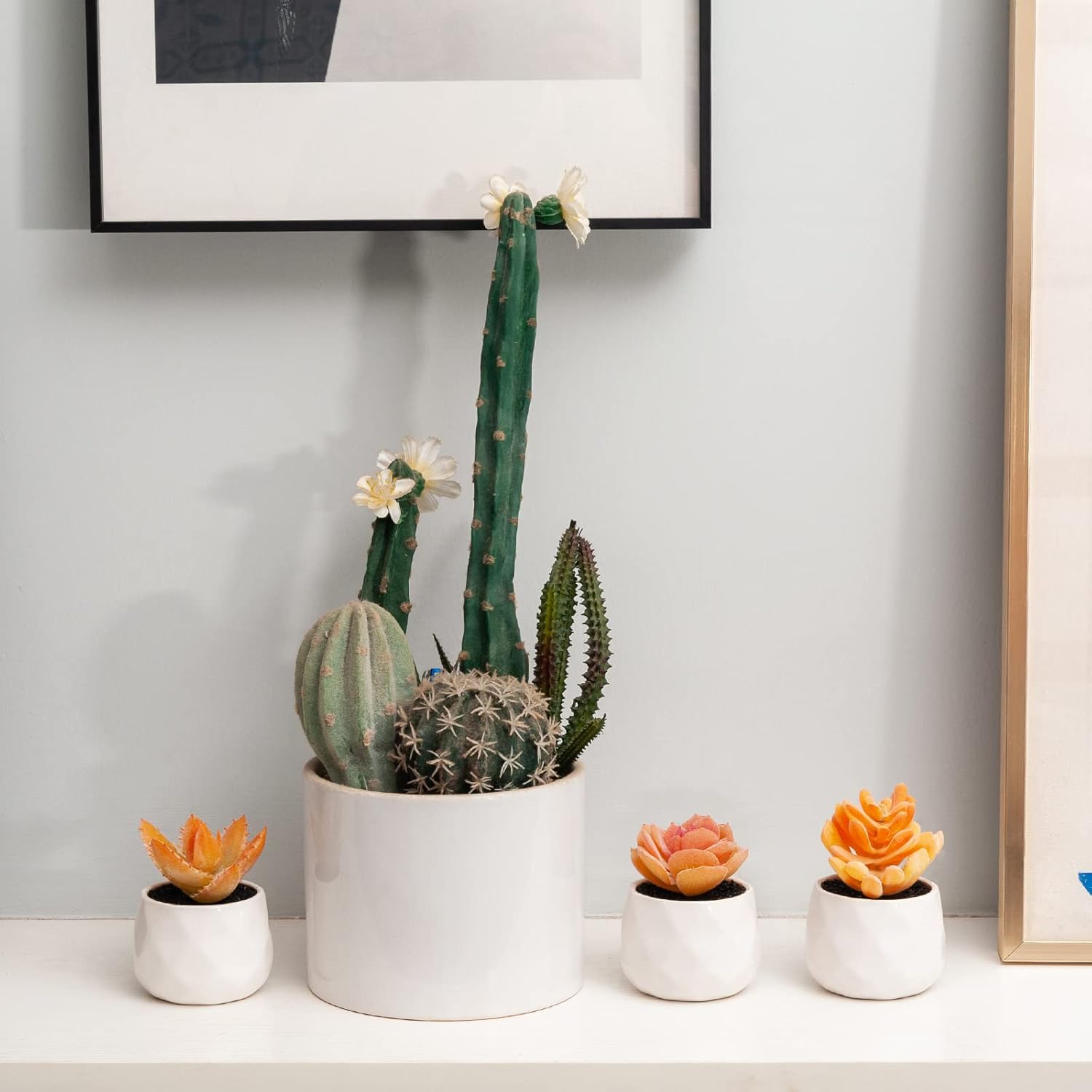 Tiita Artificial Faux Succulents in Pots, Mini Orange Fake Plants for Women Desk, Small Realistic Faux Succulents for Home Office Accessories Window Sill Bathroom Bedroom 4 Set, Orange