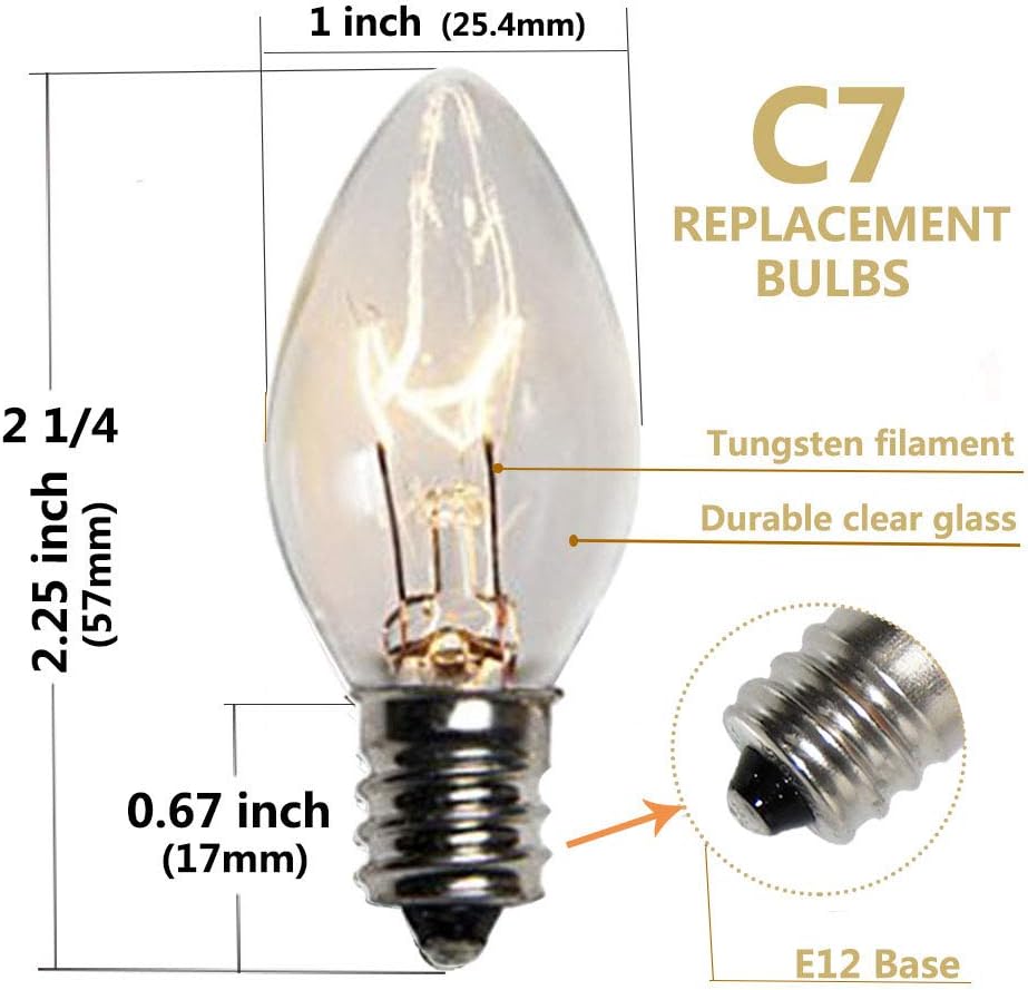 Couah C7 Christmas String Lights-25Ft Vintage Clear Lights with 27 Clear Incandescent Bulbs (2 Spare), Outdoor String Lights for Christmas Party Backyard Wedding - Green Wire