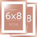 Homeforia Rose Gold 6x8 Picture Frame, High End Metal 6 x 8 Frames with Mat 5 x 7 for Print, 6by8 Desk Frame Matted to 5x7 inch Photo, 6 by 8 Wall or Tabletop Frame, Tempered Glass, Wall Kit, Set of 2