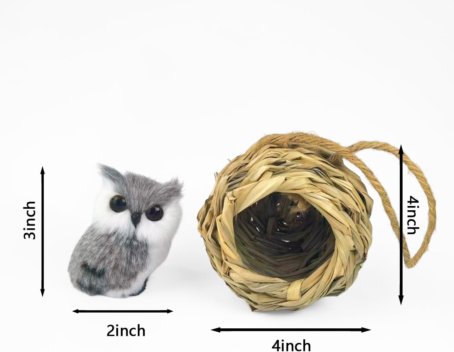 3D Forest Animals Ornaments for Christmas Tree Woodland Furry Animal Ornament Handmade Bird Nest with Plush Animals for Xmas Tree Faux Fur Animal Hanging Decoration Home (4inch Nest & owl)