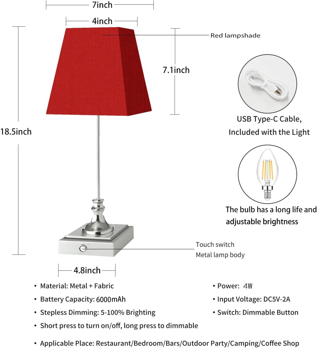Rechargeable LED Table Lamps with Stepless Touch Control,Light Sliver Cordless Lamp for Living Room&Bedside&Patio&Shower,Small Desk Lamp(6000mAH Battery),2 Pack for Home Decor,Best Gifts for Family