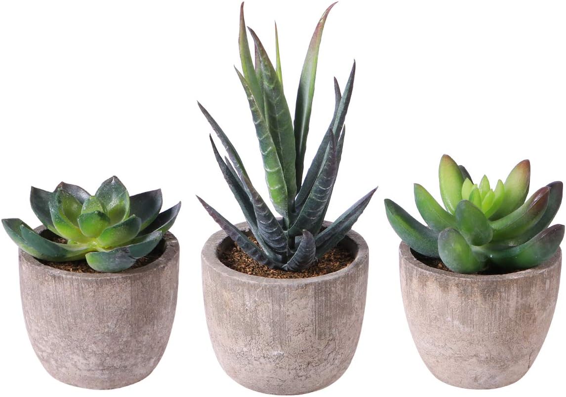 Ounona 3pcs Artificial Succulent Plants Set with Pots - Realistic Faux Mini Succulents for Home, Office, and Aesthetic Decor - Perfect for Desk, Living Room, and Bathroom