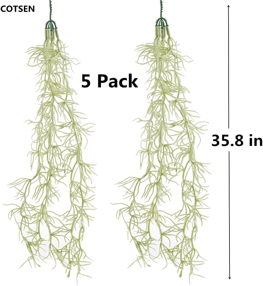 5 Pack Spanish Moss Faux Greenery Moss Fake Vines Moss Hanging Plants for Potted Plants Artificial Hanging Moss Garland Used for Family Indoor and Outdoor Gardens Decoration