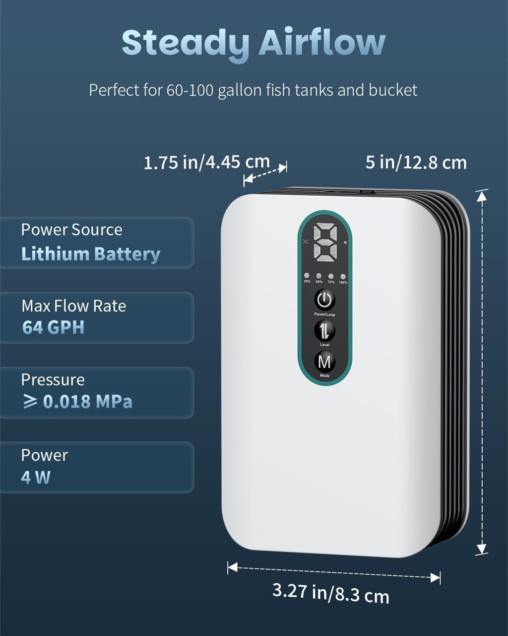 Pawfly USB Rechargeable Bait Aerator for Fishing, Portable Oxygen Pump for 5 to 100 Gallon Buckets, Livewells and Minnow Tanks