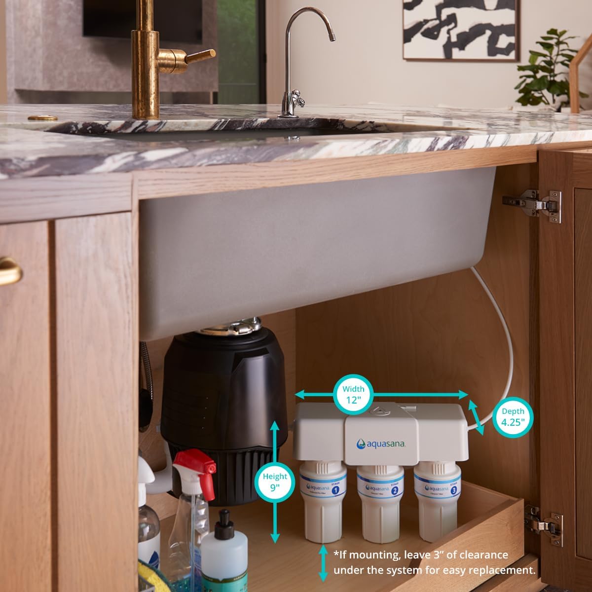 Aquasana Under Sink Water Filter | 3-Stage Claryum Filtration | Reduces up to 99.99% of PFAS, Lead & Chlorine | Under Counter Drinking Water Filter | Includes Oil-Rubbed Bronze Faucet | AQ-6300-ORB