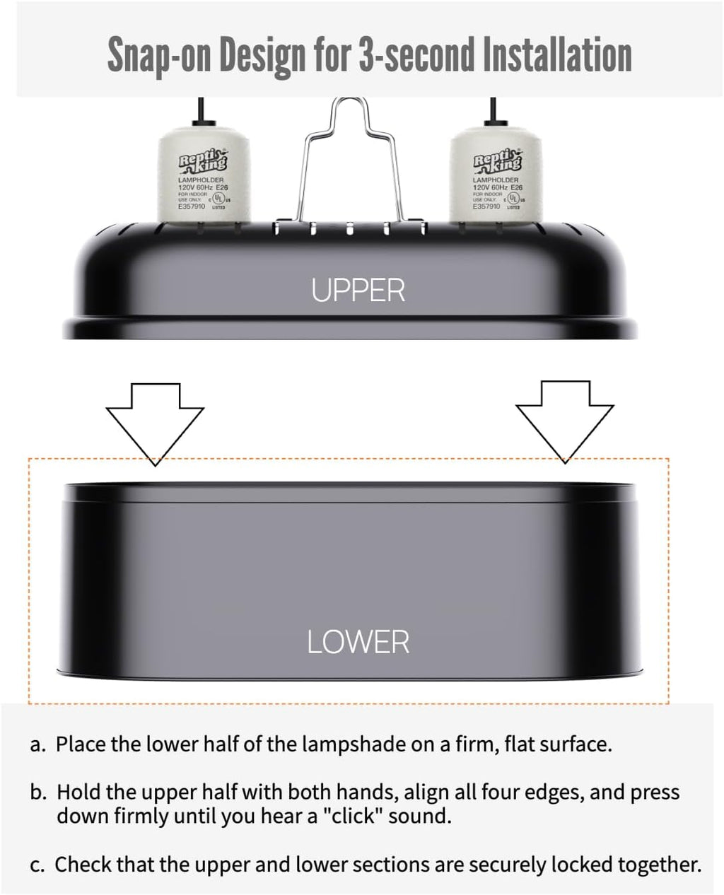 Reptile Light Fixture – Dual Dome with Ceramic Socket – Dual Use for Heat Lamp Emitter & Basking Bulbs & UVB Bulbs – Ideal for Bearded Dragon, Snake, Chameleon, Turtle & Terrarium Tank Accessories