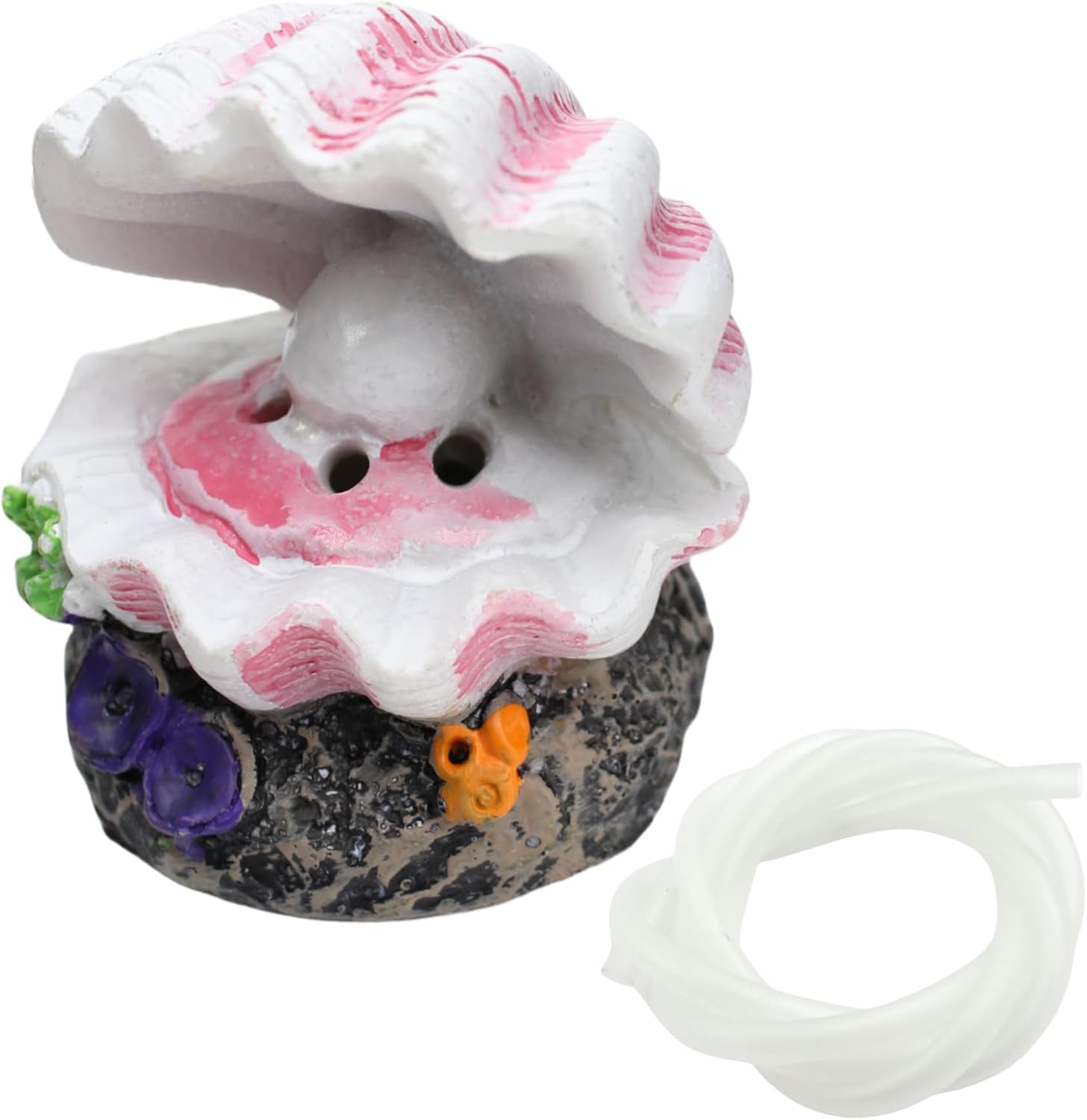 Aquarium Shell Decor Air Bubble Stone with Air Stone Bubbler Volcano Ornament Mini Cute Undersea Clam Pearl Ornaments for Fish Shrimp Crab Betta Tank