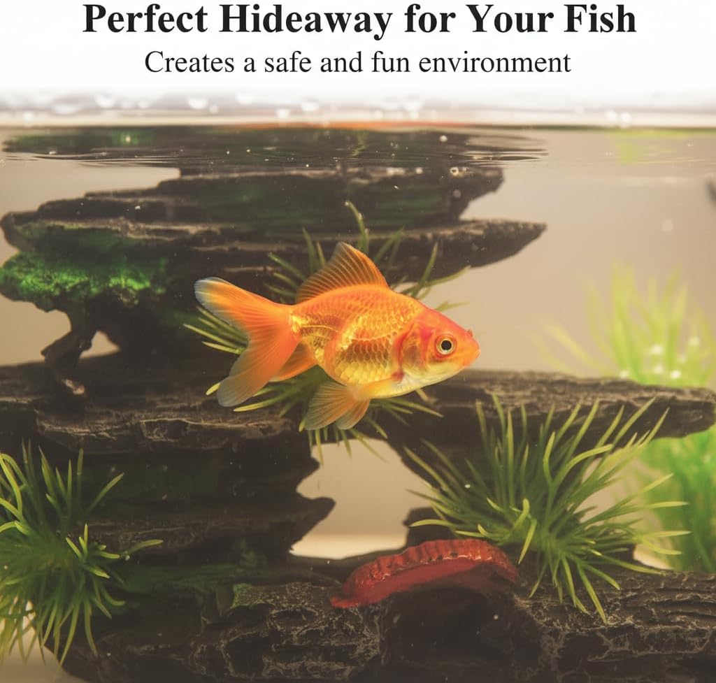 J-star Medium Aquarium Rock Mountain Decor – Realistic Resin Landscape Ornament for Fish Tanks – Enhances Underwater Scenery, Easy to Clean, Safe for Fish