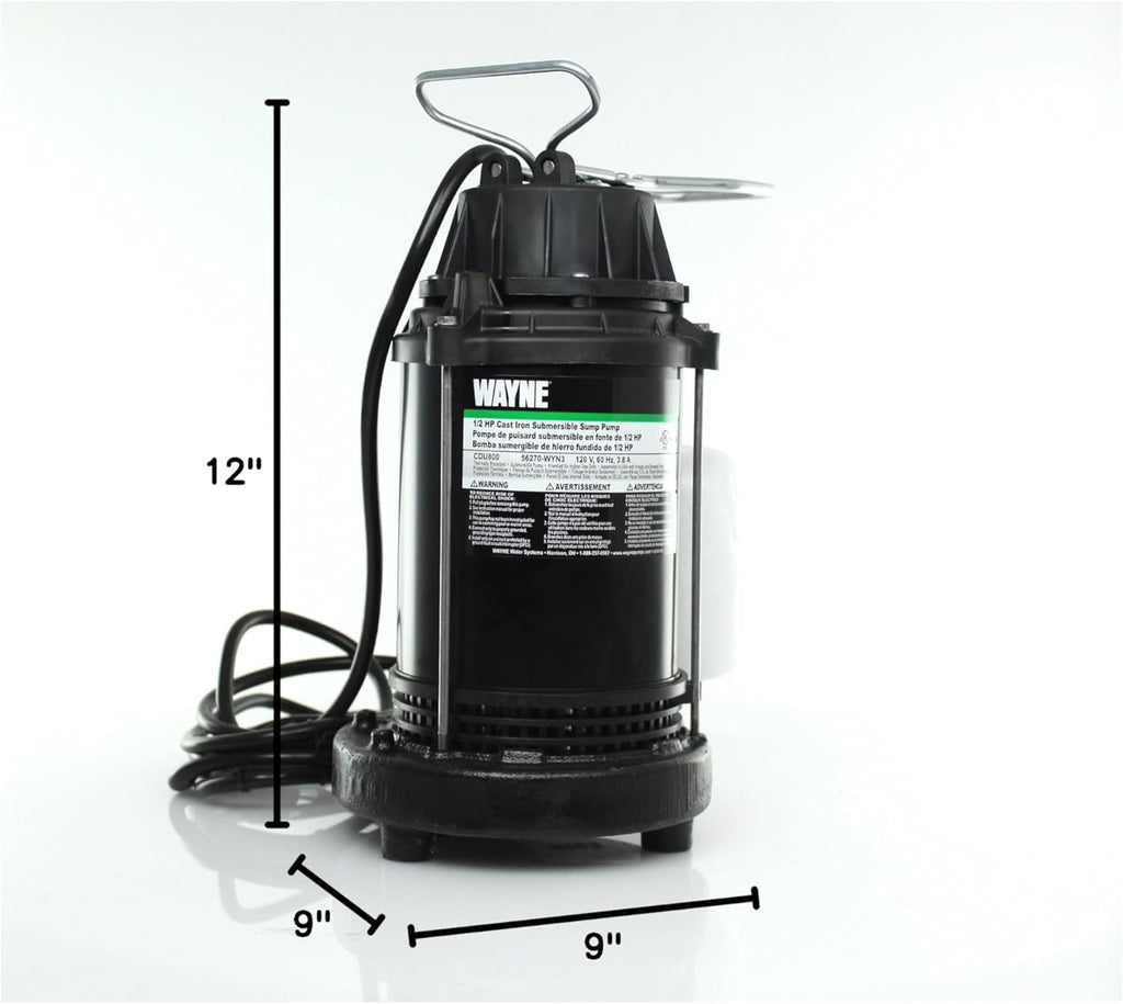 WAYNE CDU800 1/2 HP Submersible Cast Iron and Steel Sump Pump With Integrated Vertical Float Switch